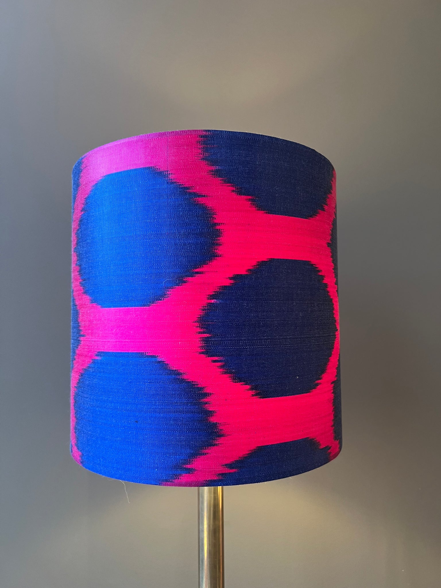 blue dots on fuchsia silk ikat