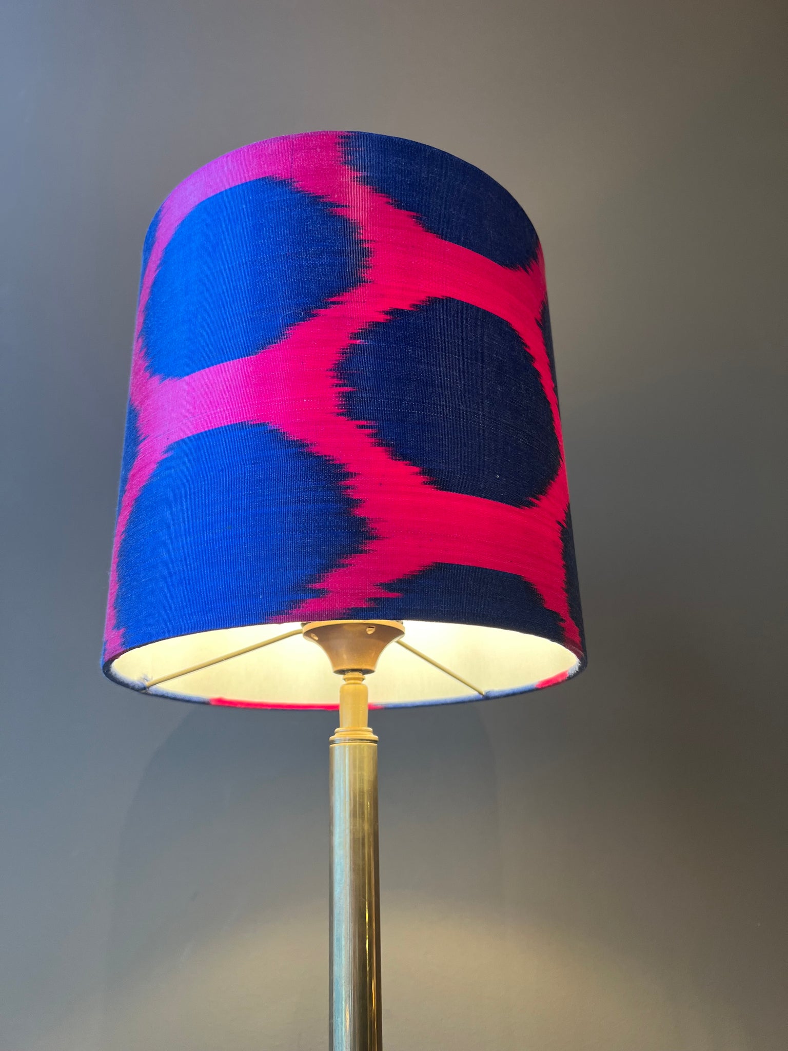 blue dots on fuchsia silk ikat