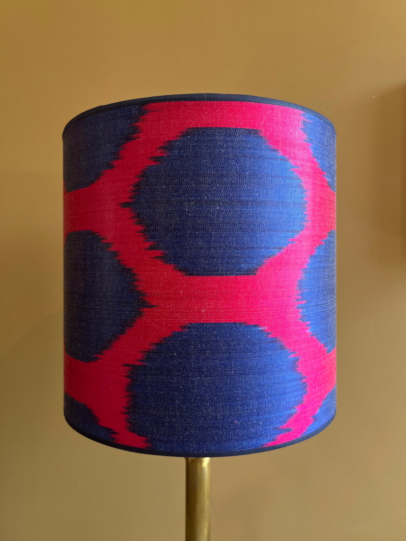 blue dots on fuchsia silk ikat