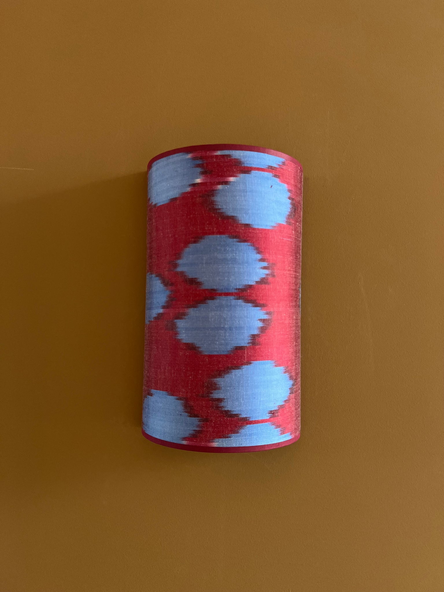 Blue Dots On Red Silk Ikat | Wall Light