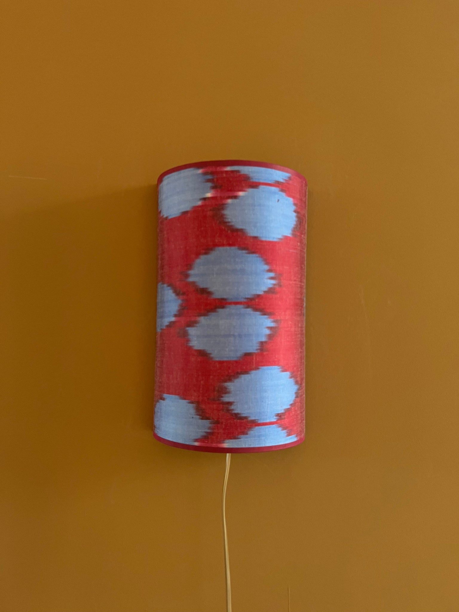 Blue Dots On Red Silk Ikat | Wall Light