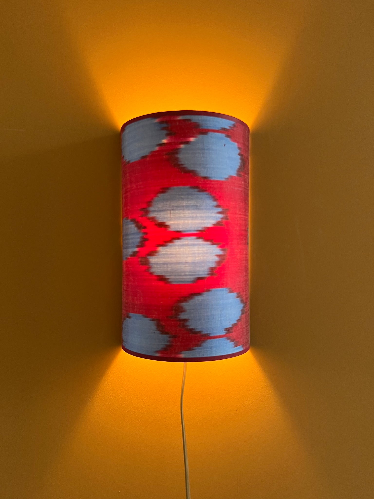 Blue Dots On Red Silk Ikat | Wall Light