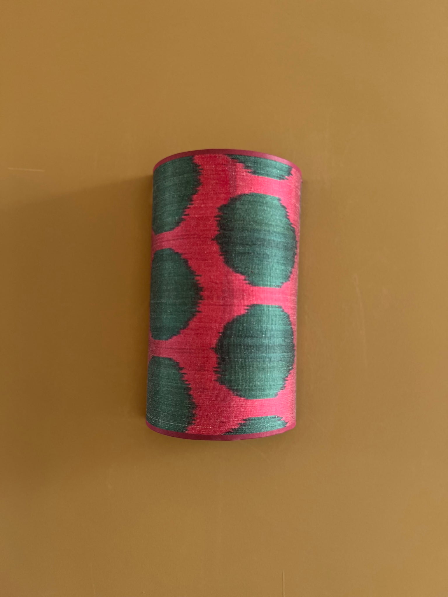 Green Dots On Cherry Silk Ikat