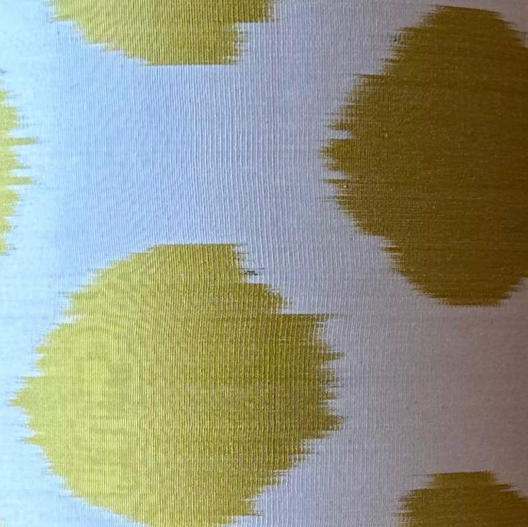 yellow dots on white silk ikat